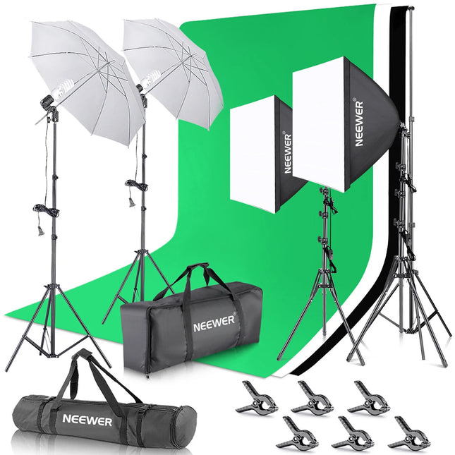 Neewer Kit de Iluminación 4 Luces con Soporte Fondo y Telas 7 Pies 24 x 24 Pulgadas