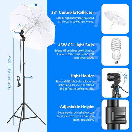 Neewer Kit de Iluminación 4 Luces con Soporte Fondo y Telas 7 Pies 24 x 24 Pulgadas