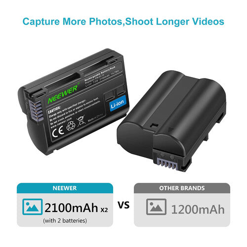 Neewer EN-EL15 Kit de Baterías Doble con Cargador USB y Cable Micro-USB