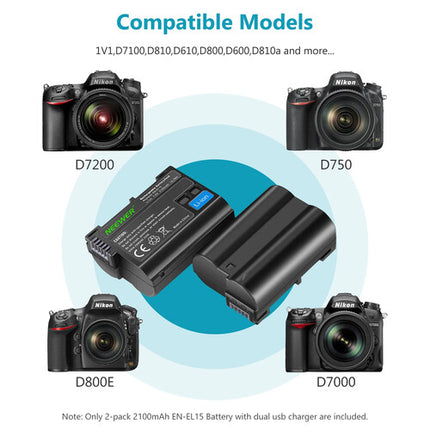 Neewer EN-EL15 Kit de Baterías Doble con Cargador USB y Cable Micro-USB
