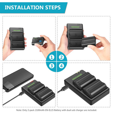 Neewer EN-EL15 Kit de Baterías Doble con Cargador USB y Cable Micro-USB