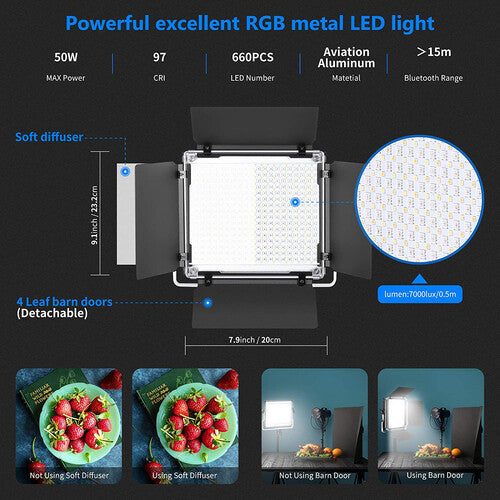 Neewer 660 Pro RGB Luz LED Profesional 3200-5600K CRI 97 Control App