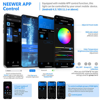 Neewer 660 Pro RGB Luz LED Profesional 3200-5600K CRI 97 Control App