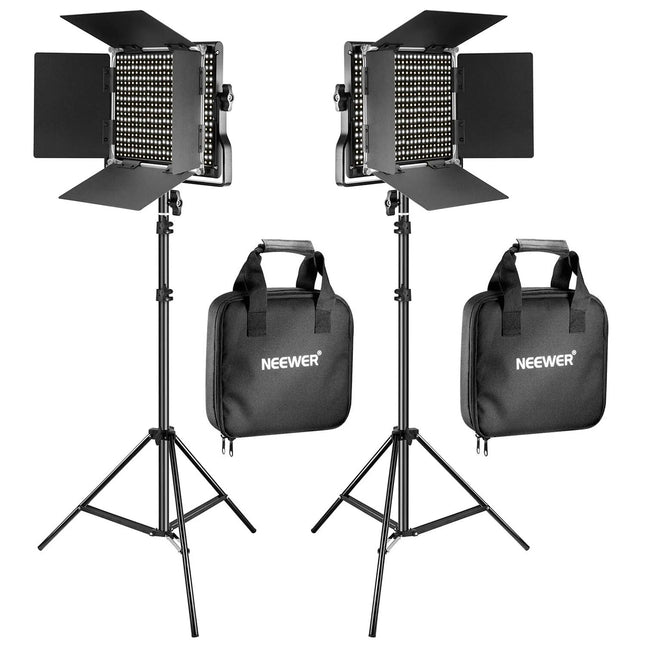 Neewer Bi-Color Kit de Iluminación LED de Video 2 Luces 3200-5600K con Soportes y Difusores