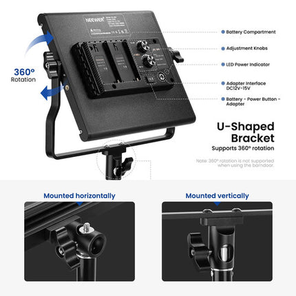 Neewer Bi-Color Kit de Iluminación LED de Video 2 Luces 3200-5600K con Soportes y Difusores