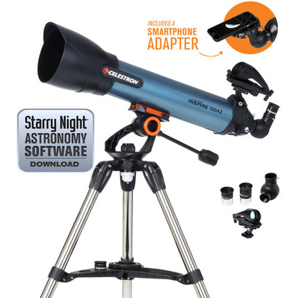 Celestron Inspire 100AZ Telescopio Refractor 100mm f6.6 con trípode acero y adaptador digiscoping