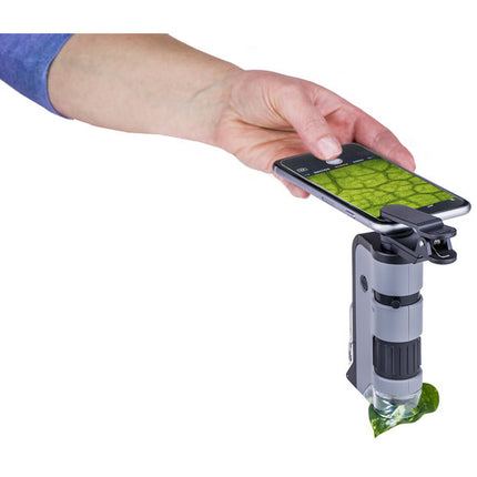 Carson MicroFlip MP-250 Microscopio de Bolsillo 100-250x con Clip para Smartphone y Luz UV