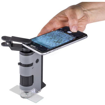 Carson MicroFlip MP-250 Microscopio de Bolsillo 100-250x con Clip para Smartphone y Luz UV
