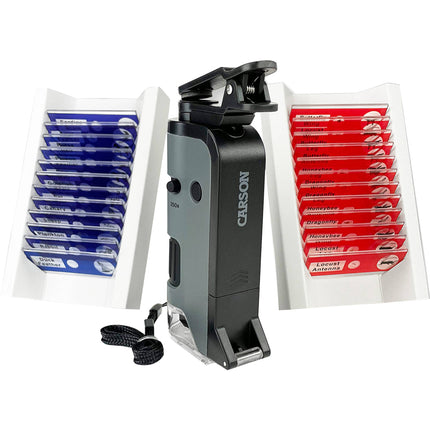Carson MicroFlip MP-250 Microscopio de Bolsillo 100-250x con Clip y 24 Preparados