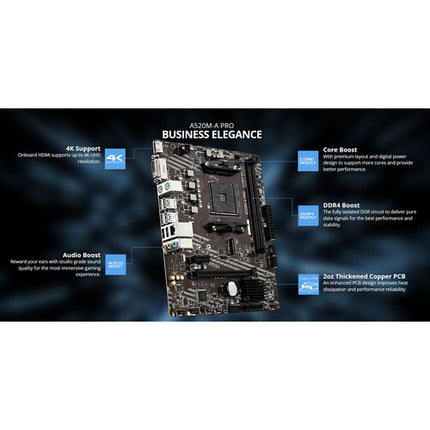 MSI A520M-A PRO Placa base Micro-ATX AM4 DDR4-4600 SATA III M.2