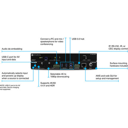 Atlona Conmutador HDMI USB-C 4K60 USB Hub Carga USB Tipo-C
