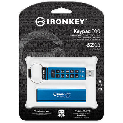 Kingston 32GB IronKey Keypad 200 Pendrive USB 3.2 Gen 1 145 MB/s lectura 115 MB/s escritura