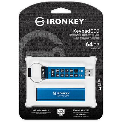 Kingston IronKey Keypad 200 USB-A 3.2 Gen 1 Pendrive 64GB 145MB/s lectura 115MB/s escritura