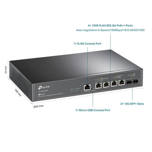 TP-Link JetStream TL-SX3206HPP Switch de red gestionado 4 Puertos PoE++ 10G SFP+ 200W Rackmount