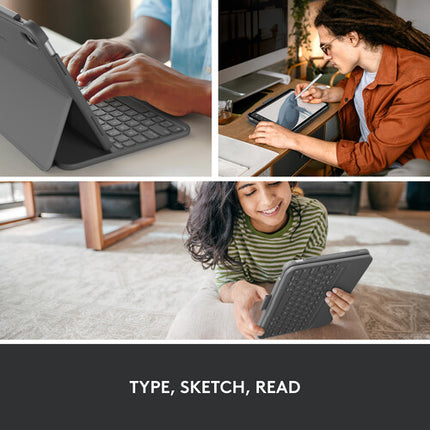 Logitech Slim Folio Funda Teclado Bluetooth para iPad 11 y 10.9 Pulgadas Oxford Gray