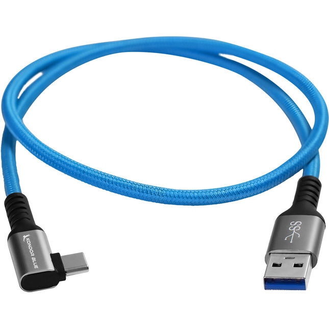 Kondor Blue Cable USB-A a USB-C 3.0 Ángulo Derecho 2 Pies Azul 60W 3A Nylon Trenzado
