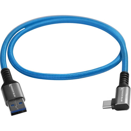 Kondor Blue Cable USB-A a USB-C 3.0 Ángulo Derecho 2 Pies Azul 60W 3A Nylon Trenzado