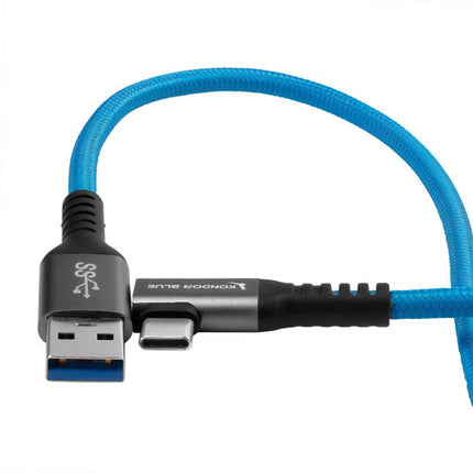 Kondor Blue Cable USB-A a USB-C 3.0 Ángulo Derecho 2 Pies Azul 60W 3A Nylon Trenzado