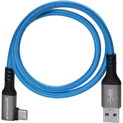 Kondor Blue Cable USB-A a USB-C 3.0 ángulo recto 5 pies 60W Azul