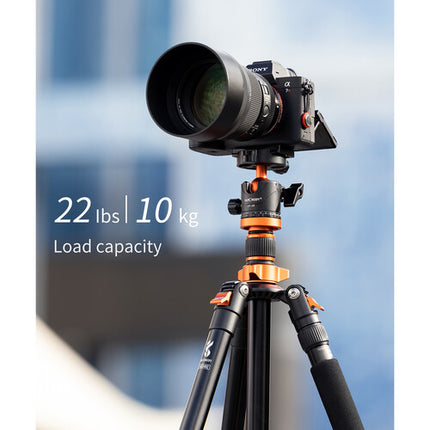 K&F Concept SA254M2 Tripode de Aluminio para Cámara DSLR con Cabezal de Bola y Monopie 68.9 pulgadas altura máxima 22 lb capacidad carga