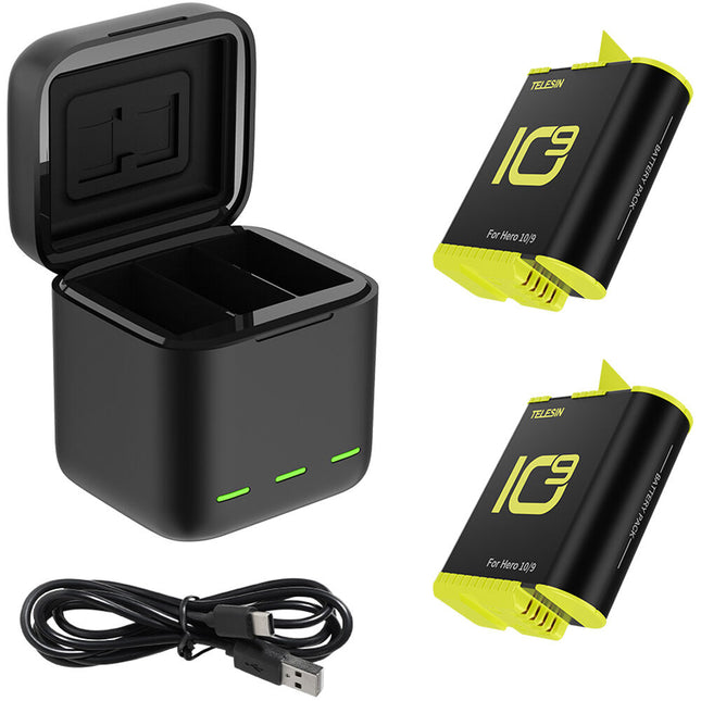 TELESIN Estuche Cargador Baterías LED 2x1750mAh para GoPro HERO9/10/11 USB-C