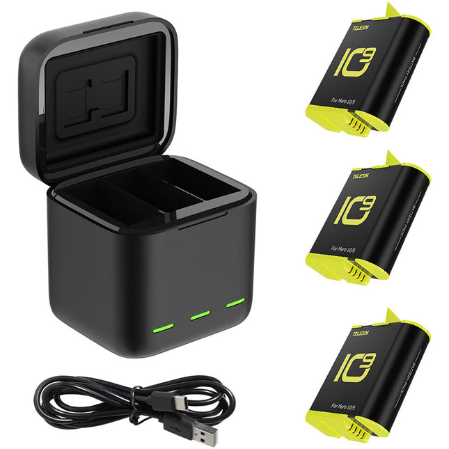 TELESIN Caja Cargadora LED con 3 Baterías 1750mAh para GoPro HERO9/10/11