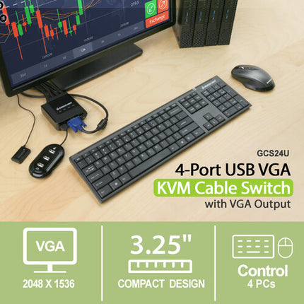 IOGEAR 4 Puertos USB Switch KVM con 4 Computadoras y Cables Integrados