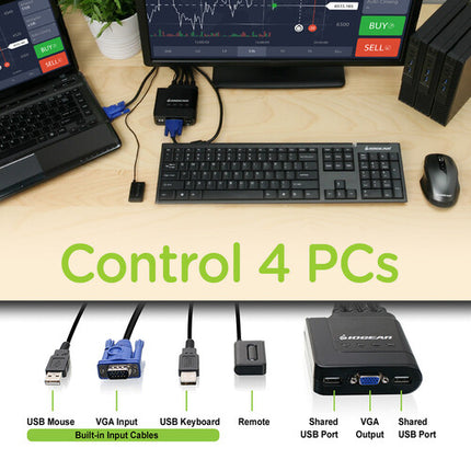 IOGEAR 4 Puertos USB Switch KVM con 4 Computadoras y Cables Integrados