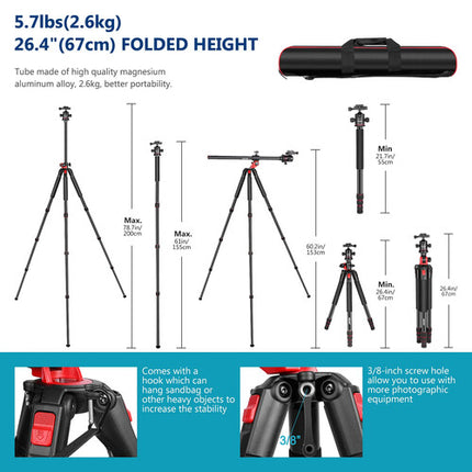 Neewer 79" Trípode Multifuncional de Aluminio Capacidad 33 lb Altura Máxima 78.7"