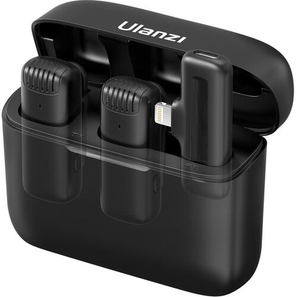 Ulanzi J12 Sistema de Micrófono Inalámbrico para 2 Personas con Conector Lightning y Estuche de Carga Negro