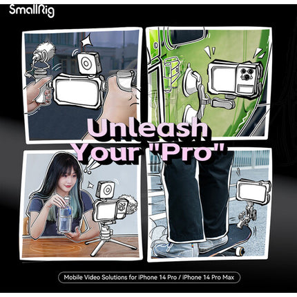 SmallRig Mobile Video Cage Kit para iPhone 14 Pro con Asa Side Handle y Mando inalámbrico