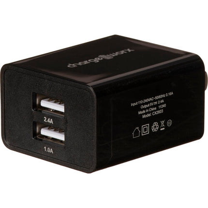 ChargeWorx Cargador de Pared Dual USB Tipo-A Negro 5V 2.1A Compacto