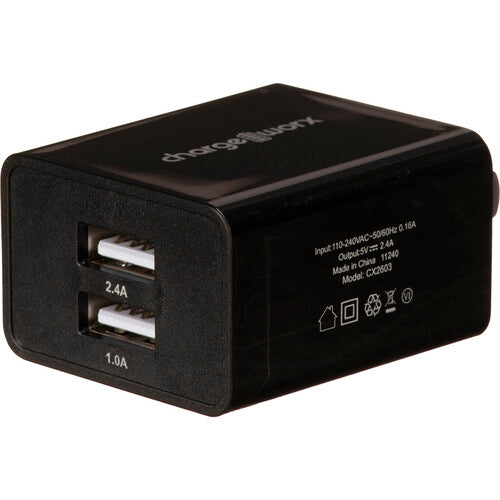 ChargeWorx Cargador de Pared Dual USB Tipo-A Negro 5V 2.1A Compacto