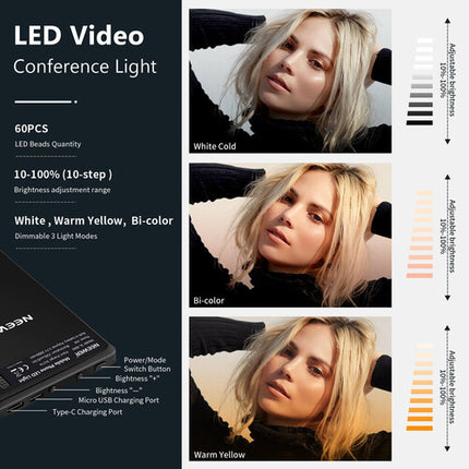 Neewer 60-LED Kit de Luz Móvil para Video con Batería 2000mAh y Modos Bi-Color