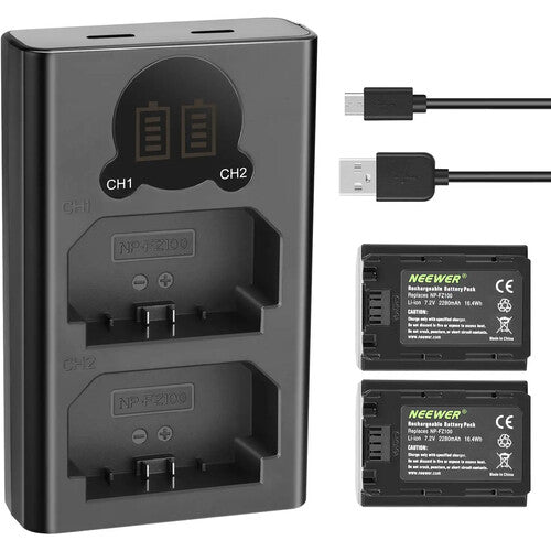 Neewer Cargador Dual USB con Pantalla LED y 2 Baterías NP-FZ100