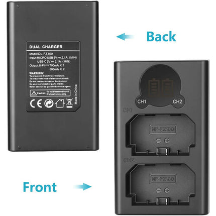 Neewer Cargador Dual USB con Pantalla LED y 2 Baterías NP-FZ100