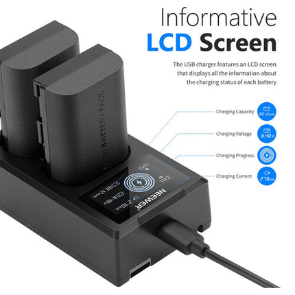 Neewer Cargador Dual USB con Pantalla LCD y 2 Baterías LP-E6NH 2250mAh 8.4V 1A