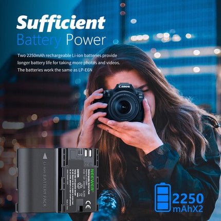 Neewer Cargador Dual USB con Pantalla LCD y 2 Baterías LP-E6NH 2250mAh 8.4V 1A