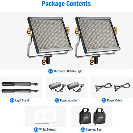 Neewer Kit de Video 2 Luces LED Bi-Color 480 con Soportes 75" y Difusores Blancos