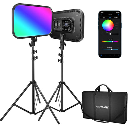 Neewer RGB168 Panel LED RGB Kit Doble con 1500 Lux y 2500-8500K