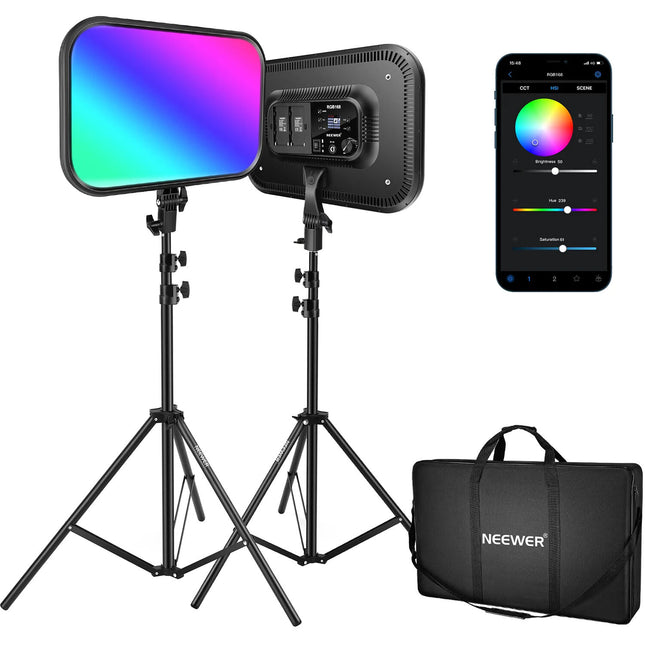 Neewer RGB168 Panel LED RGB Kit Doble con 1500 Lux y 2500-8500K
