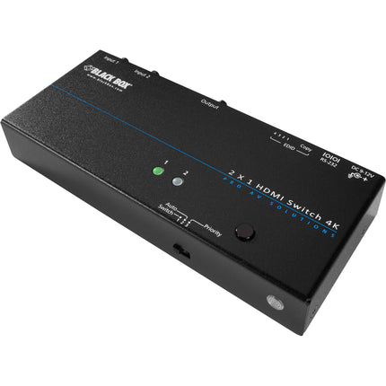 Black Box 4K HDMI Matrix Switch 2 x 1 con control remoto IR y adaptador de corriente