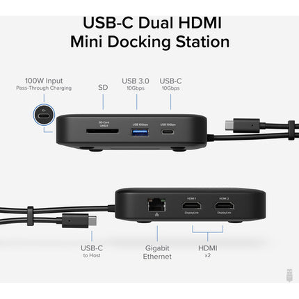Plugable 7 en 1 USB-C Docking Station Dual HDMI 4K60 100W PD