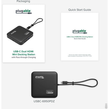 Plugable 7 en 1 USB-C Docking Station Dual HDMI 4K60 100W PD