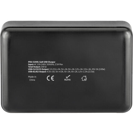 Xcellon PDG-5200L Cargador USB 5 Puertos 200W GaN con Pantalla LED