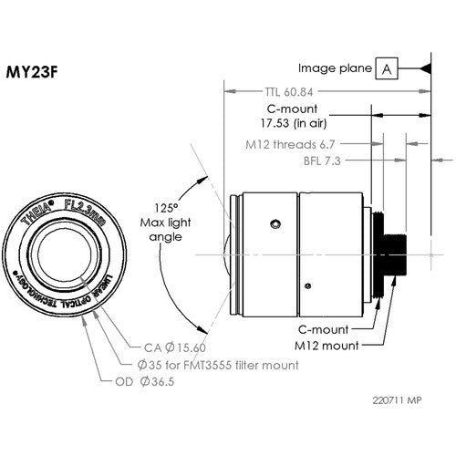 Theia Technologies MY23F Lente Fija 2.3mm C-Mount 5MP Metal IR