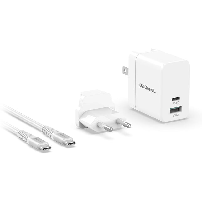 EZQuest UltimatePower Cargador de Pared 65W GaN 2 Puertos con Cable 6.6'
