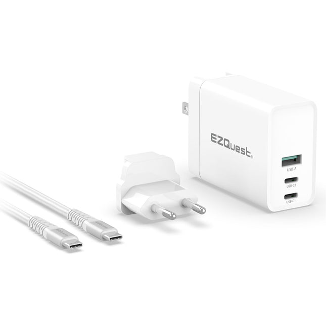 EZQuest UltimatePower Cargador de Pared GaN 90W 3 Puertos USB con Cable 6.6'