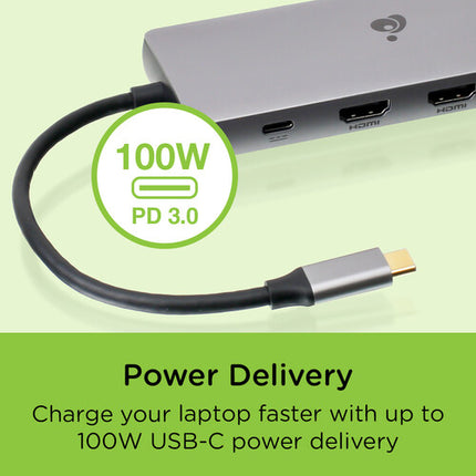 IOGEAR Dock USB Type-C 11 Puertos Triple HD Soporte 4K 60Hz Power Delivery 3.0