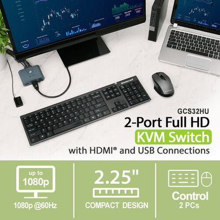 IOGEAR 2-Port Full HD KVM Switch con Resolución 1920x1200 y USB 2.0